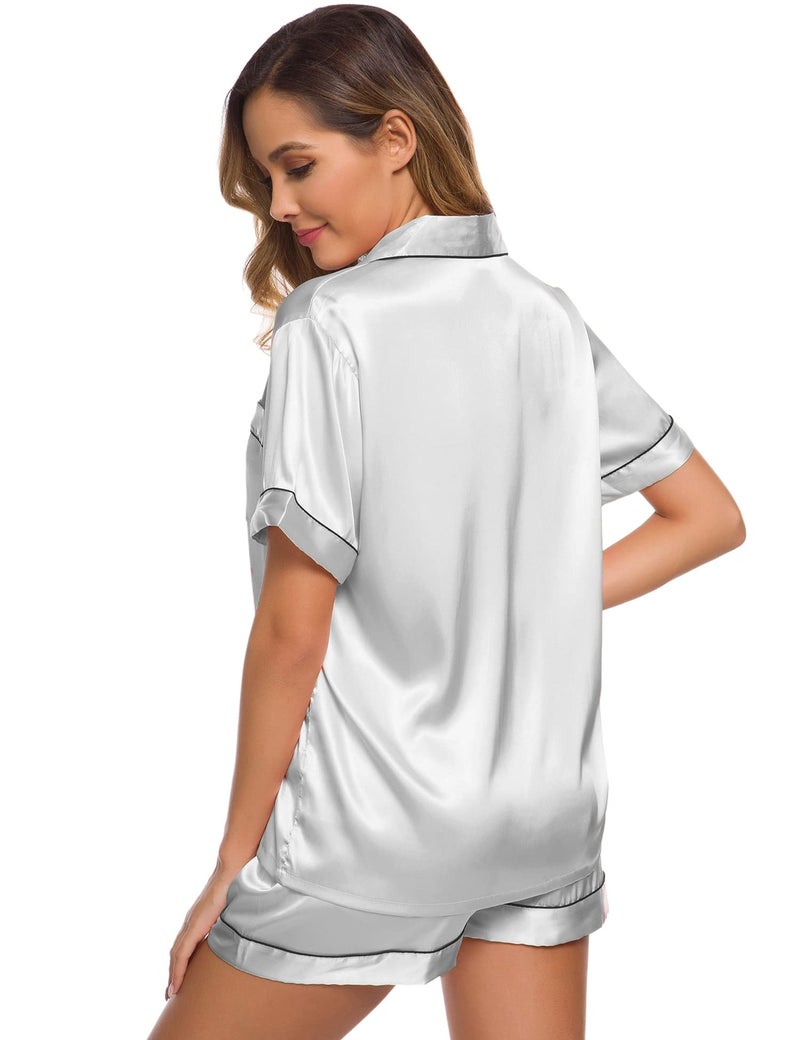 SWOMOG Womens Silk Satin Pajamas Set Two-piece Pj Sets Sleepwear Loungewear Button-Down Pj Sets Grey - Image 5